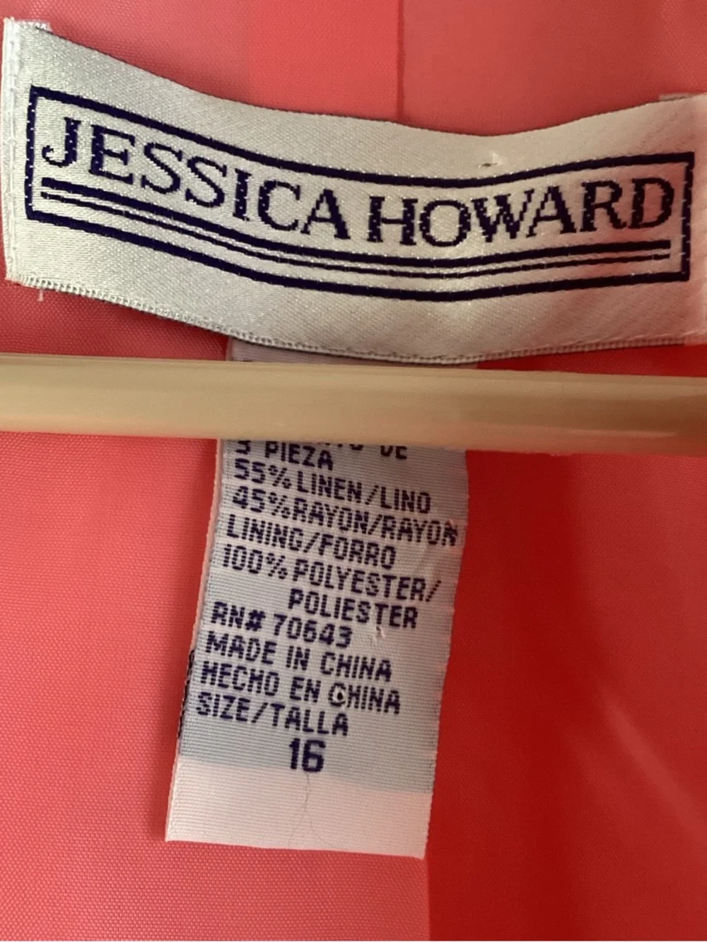 Jessica Howard Coral-Pink Open Front Blazer jacket with Black Trim linen blend - Picture 3 of 7